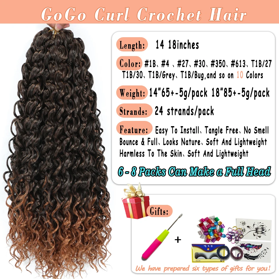 1-6 Packs 14 18 Inch Gogo Curly Crochet Hair Ombre Dark Brown Water Wavy Beach Curls Crochet Hair Synthetic Curly Braiding Hair