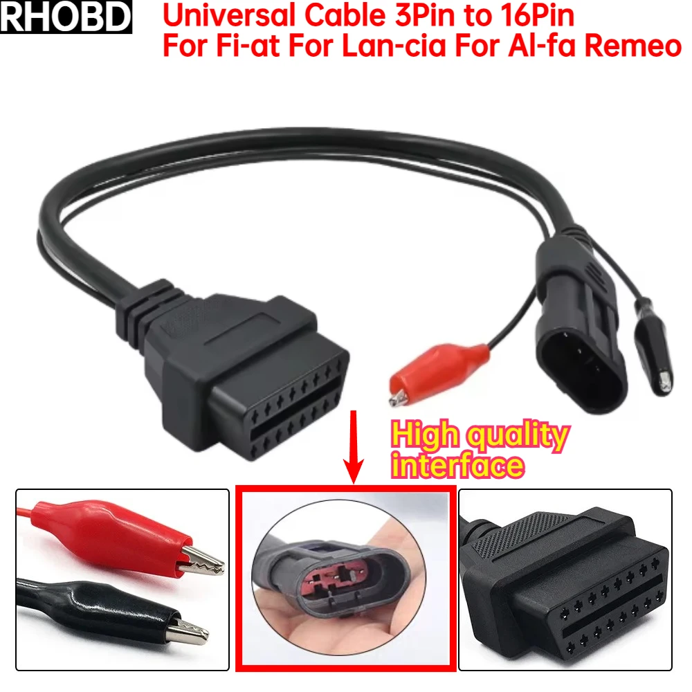 Best OBD2 Cable 3Pin to 16Pin For Fiat For Lancia For Alfa Remeo Plug 3 Pin Connector Adapter Car Extension Diagnostic Cables