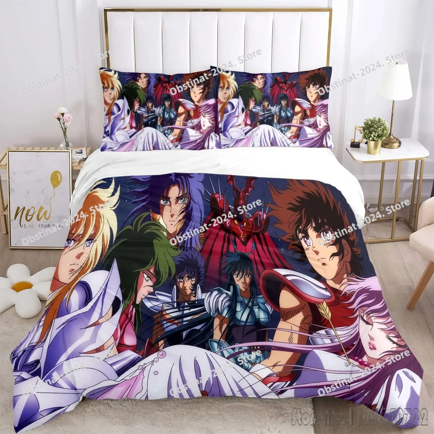 Admire Saint Seiya Pattern Bedding Set Printed Bed Set Duvet Cover Sheet Pillowcase Bed Soft Quilt Cover Full Queen King Size