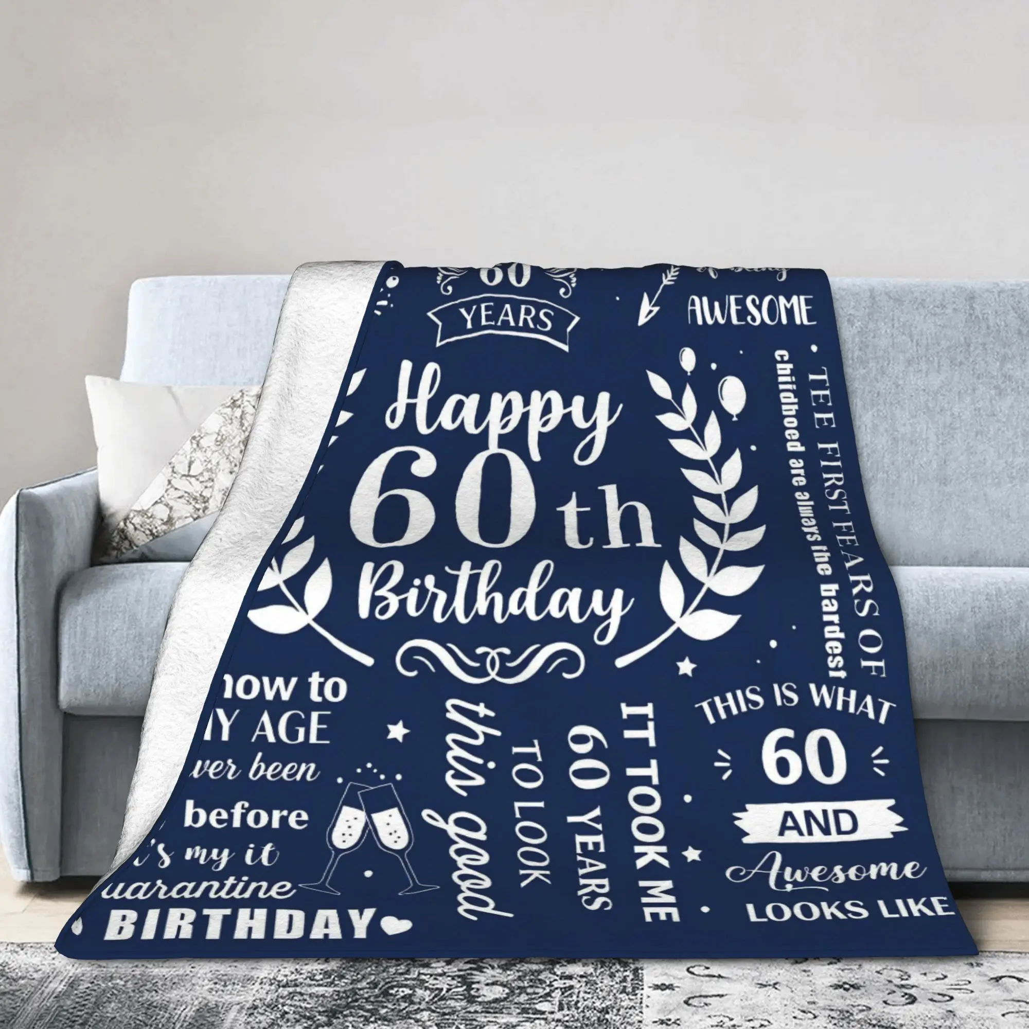 Turning 60 Year Present For Man's 60th Birthday Blanket Adults  Flannel Throw Blanket For Bedroom Warm Comfy Quality Bedspread