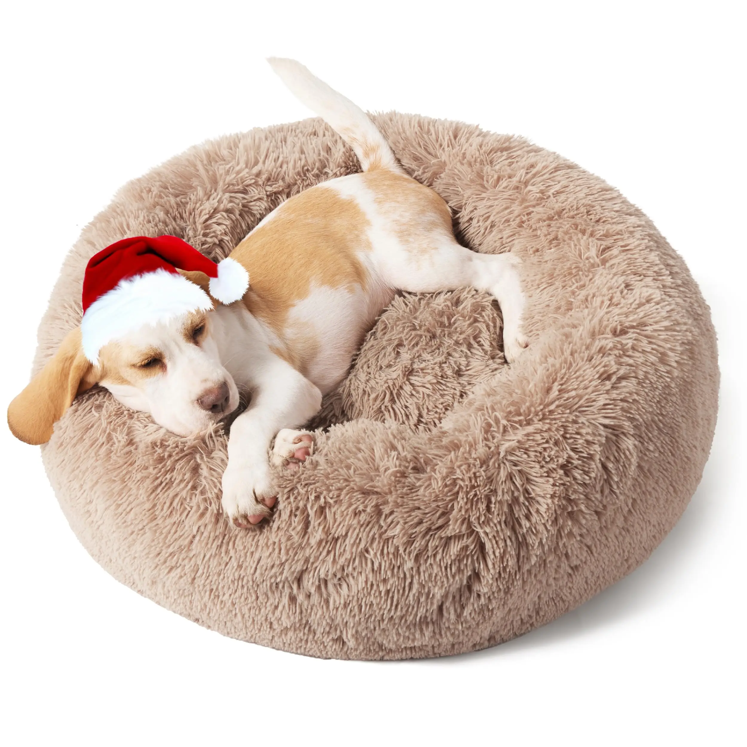 Bedroom Calming Dog Bed For Large, Medium And Small Dogs - Donut Washable Small Pet Bed, Non-Slip Round Fluffy Faux Fur Cat Bed