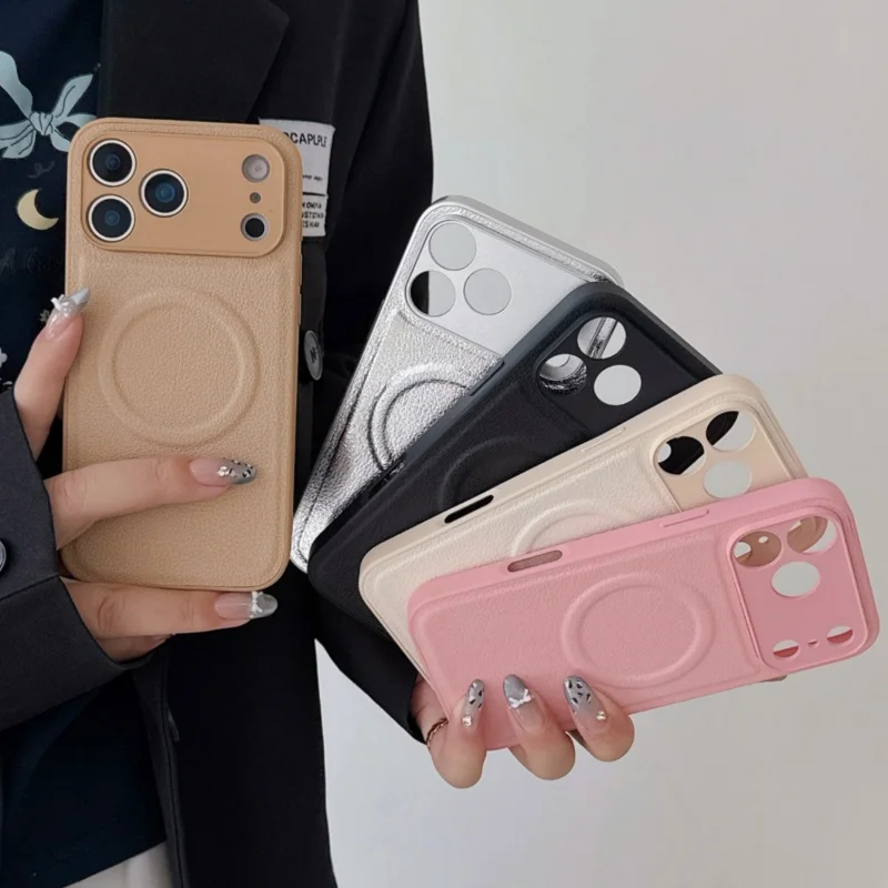 Texture in pelle di lusso per custodia per telefono Magsafe per iPhone 17 Air 16 15 14 Plus 13 12 11 17 Pro Max carica magnetica copertura semplice