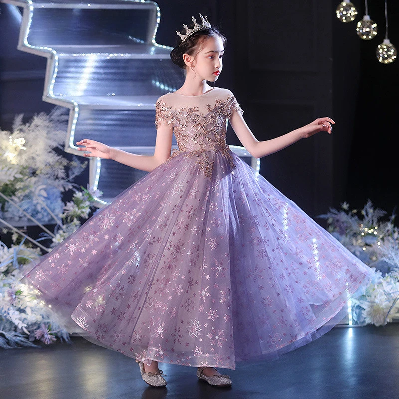 

Kids Dresses For Party Wedding Dress Sequins Beaded embroidery Children Pageant Gown Girls PrincessTulle Dress Girl Clothing