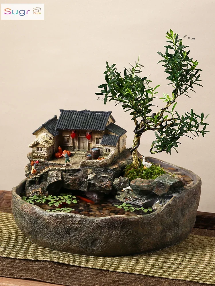 

Китайский креативный аквариум, струящаяся вода, украшения, циркулирующая вода, украшения для гостиной, офиса, рабочий стол, микропейзаж, открытый