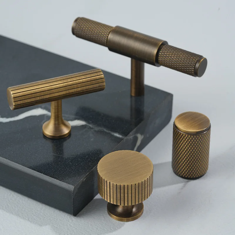 Solid Cabinet Pulls Antique Brass Diamond-cut Cross Knurl Pattern Bronze Wardrobe Cabinet Handles T-bar Knobs Pitch Long Pull
