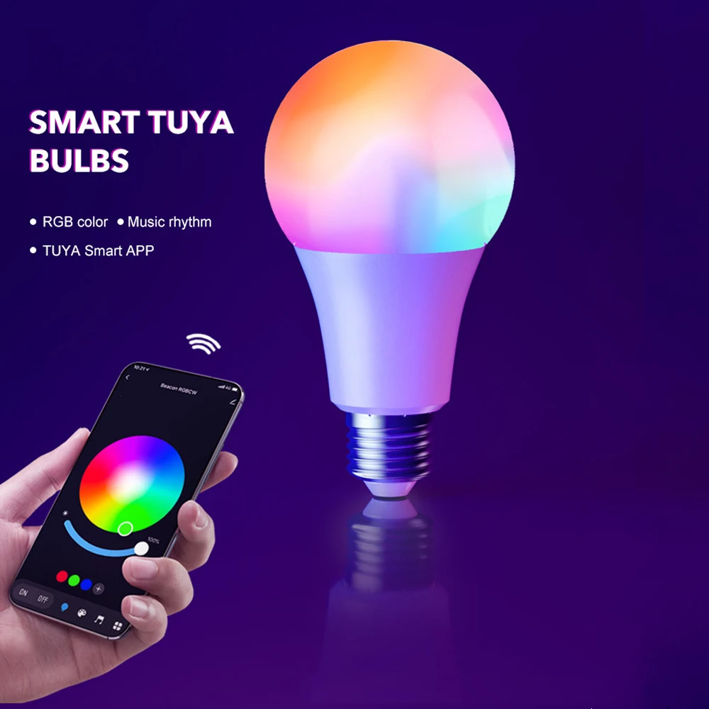 LED Tuya Smart Life WIFI Bluetooth Bulb E27 RGBCW Bulb APP Voice control works with Alice Alexa Google home