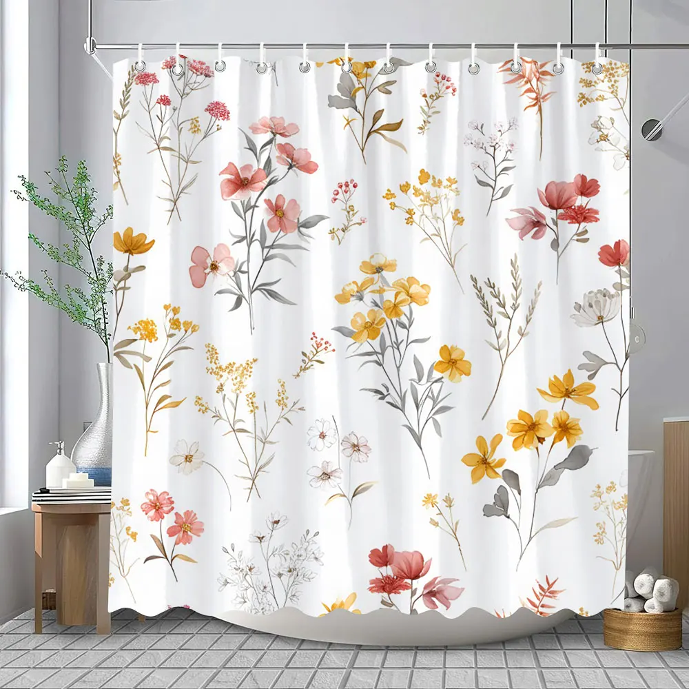 Floral Shower Curtain Flower Fabric Cloth Shower Curtains for Rustic Vintage Bathroom Decor Bath Curtains Watercolor Chic Cosmos