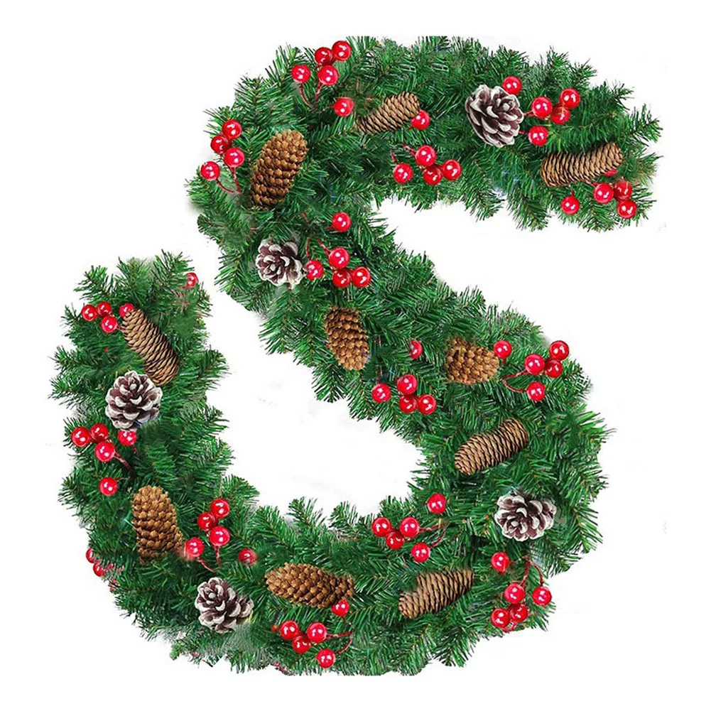 

Christmas Artificial Wreath Green Outdoor Pine Tree Wreath Mantel Stair Fireplace Garland With Pine Cone For Home Decoration
