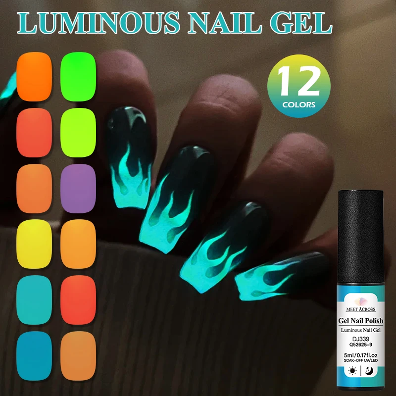 5ml Glow in dark Gel Nail Polish 12Colors Summer Neon UV LED Nails Gel Soak Off Gel Varnish Fluorescent Luminous Nail Art Gel