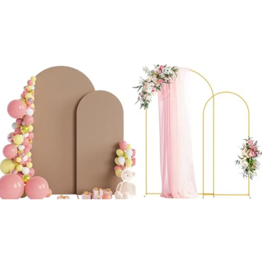 

Wedding Arch Backdrop Stand and Cover Set of 2 Metal Arch Stand with Arch Cover Nude Brown 7.2FT, 6FT for Birthday Party Weddin