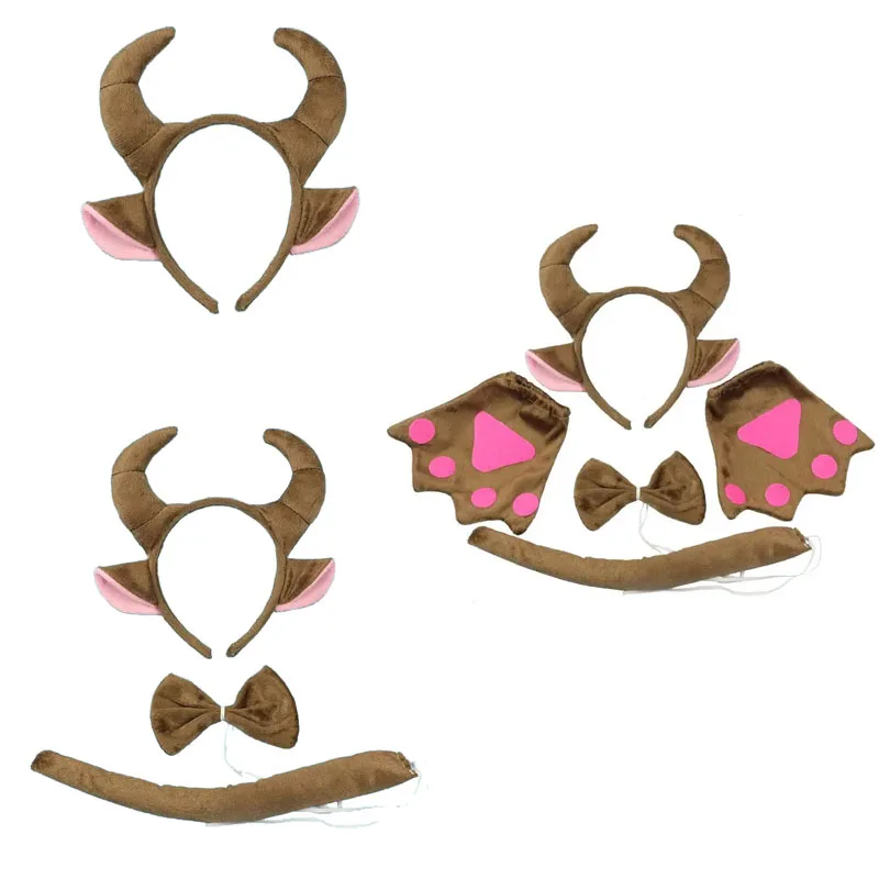 Adultos niños de peluche niño Animal cabra orejas de oveja novedad diadema pajarita cola fiesta de cumpleaños accesorios de Cosplay disfraz Halloween