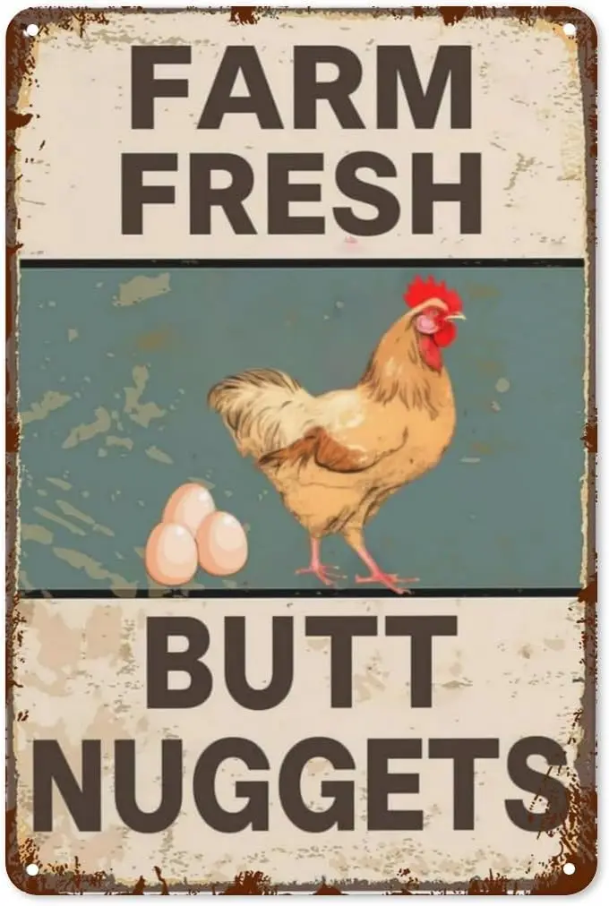 Y1,Funny Chicken Coop Sign Signs Farm Butt Nuggets Accessories Gifts for Lovers Metal Tin Ho