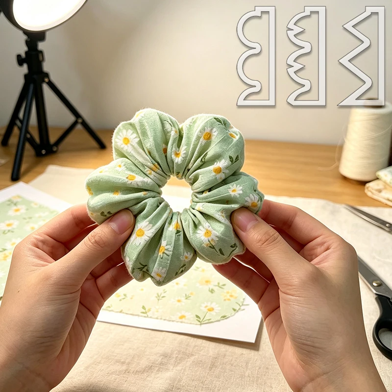 YOMDID 3pcs Flower Hair Scrunchie Sewing Template - 3 Petal Styles DIY Fabric Cutting Template For Handmade Hair Bands