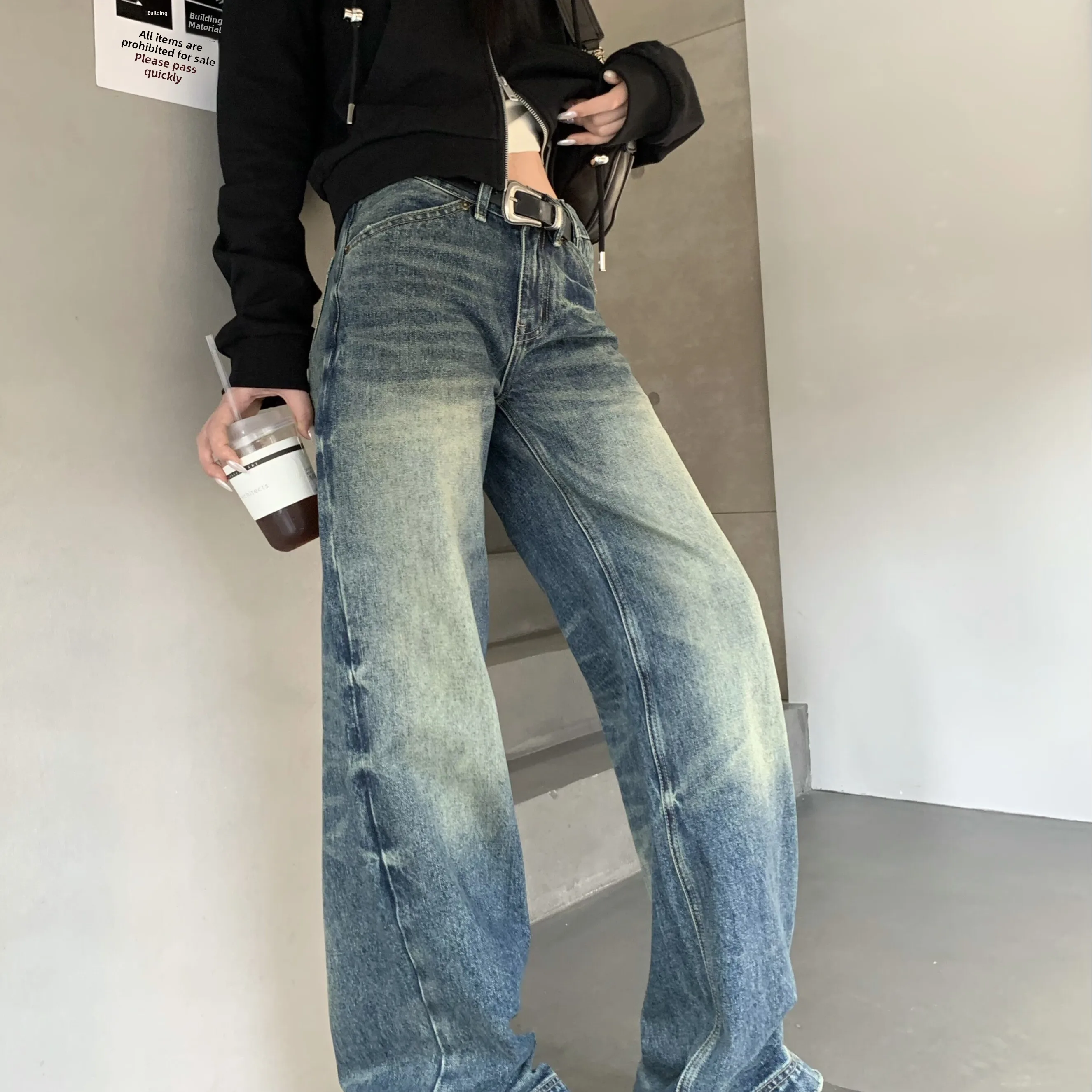 

Прямые джинсы с низкой талией в стиле ретро, женские повседневные утягивающие брюки в Корейском стиле с заниженной талией, осень 2023 г.