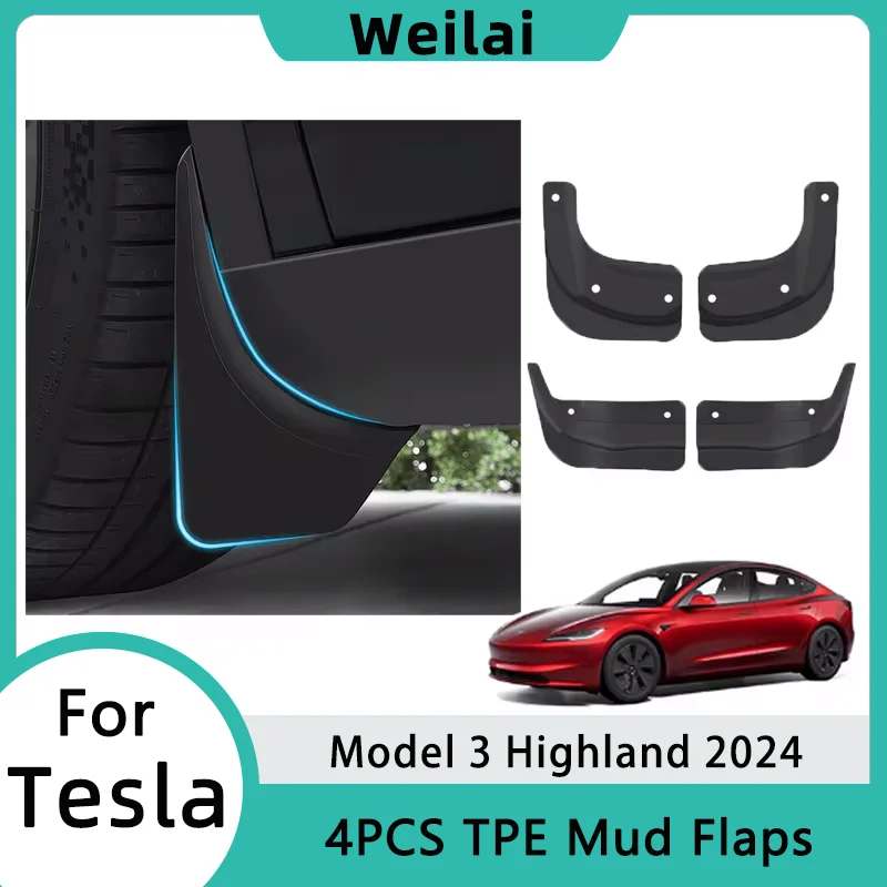 

For Tesla Model 3 Highland 2024 Soft Mud Flaps Splash Guards Original Design TPE Mudguards Front Rear Fender Protector Car Parts