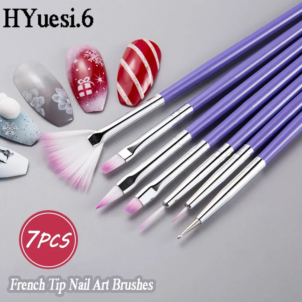 7 Stks/set Professionele UV-Gel-Voering Schilderij Penseelpuntjes Pen Franse Stijl Nail Art Borstels Set Diy Manicure Tool