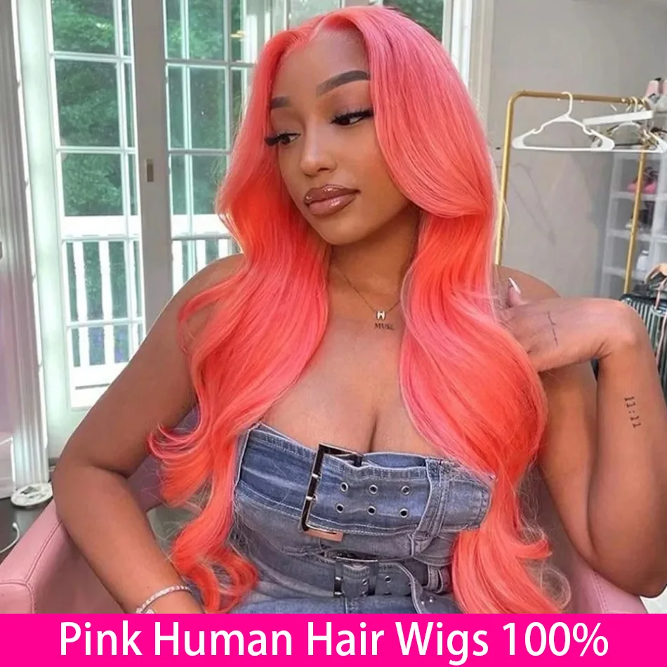 

Розовый парик Объемная волна Парики из человеческих волос 100% 13X6 Hd Кружевные фронтальные парики Цветные 250 Плотность для женщин Предварительно выщипанные бразильские волосы Парик