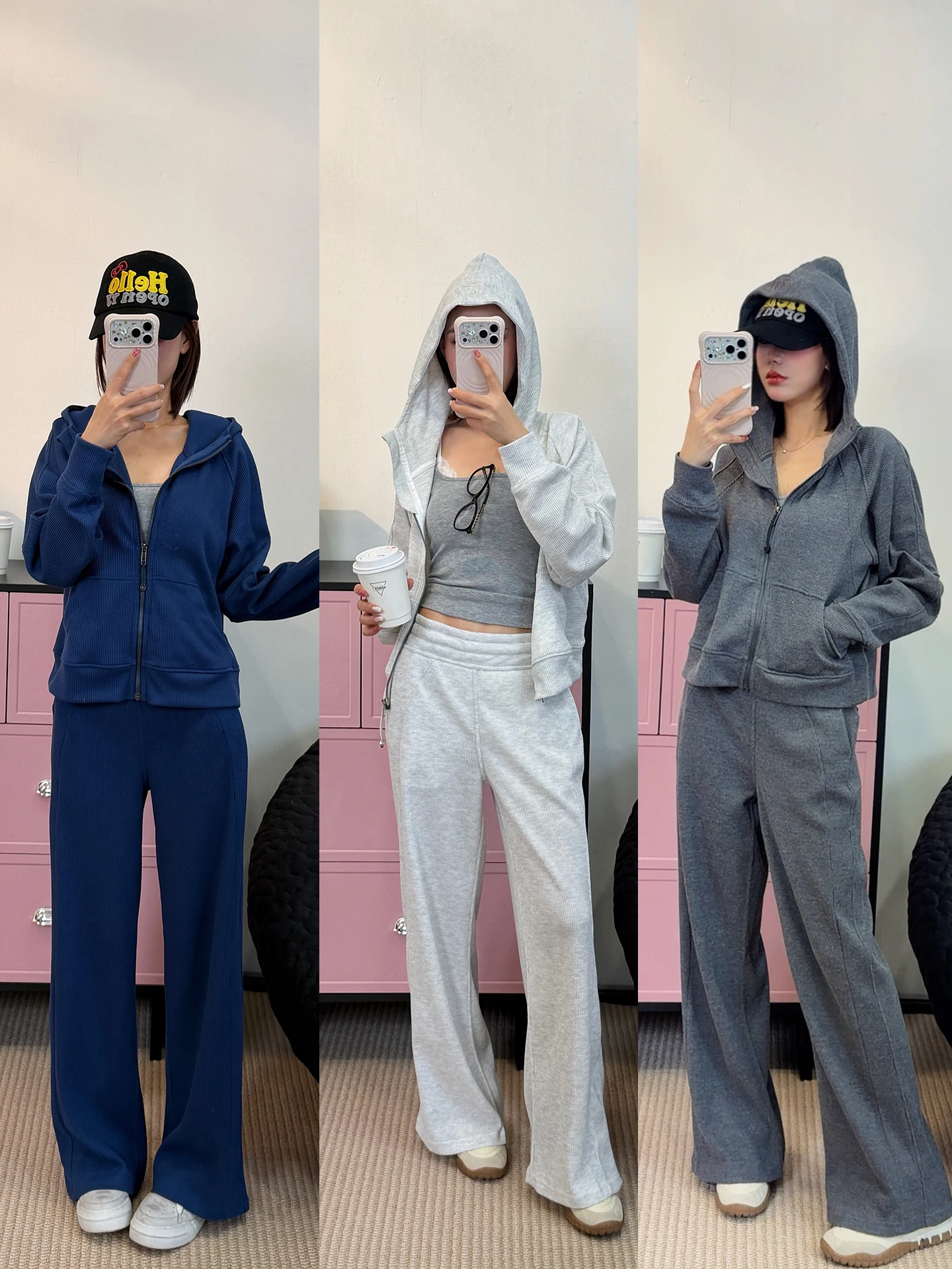 

Fashionable Hooded Zipper Sweatshirt And Wide Leg Pants Set ASBR Goods Spring New Arrival Women's Casual Sportswear