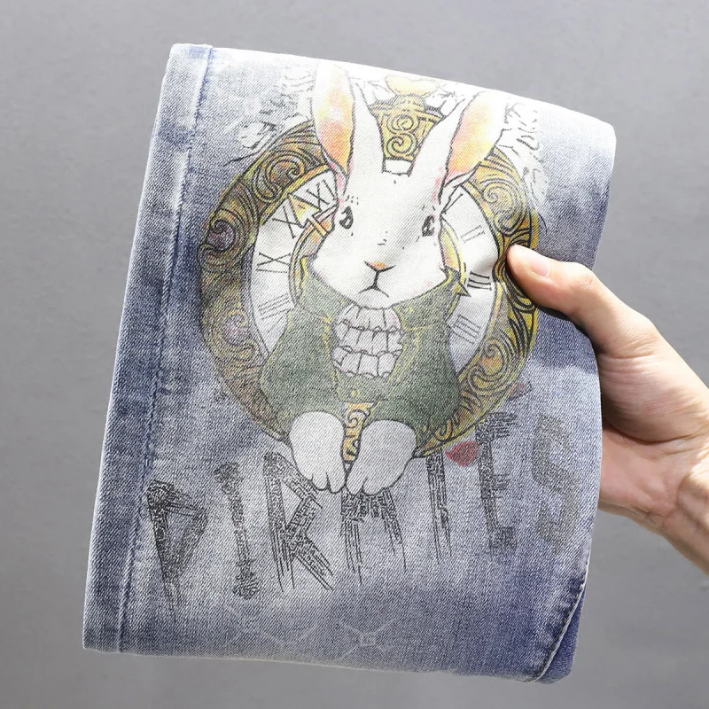 2024 Spring and Summer Luxury Printed Jeans for Men, Trendy and Unique Washed Stretch Slim Fit Pants