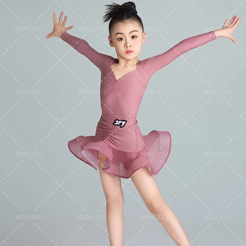 ชุดเต้นรําละตินสาว Cha Cha Salsa Samba Tango Rumba Latin Dance เสื้อผ้าเด็กเต้นรําการแข่งขันเต้นรําบอลรูมชุดเด็ก