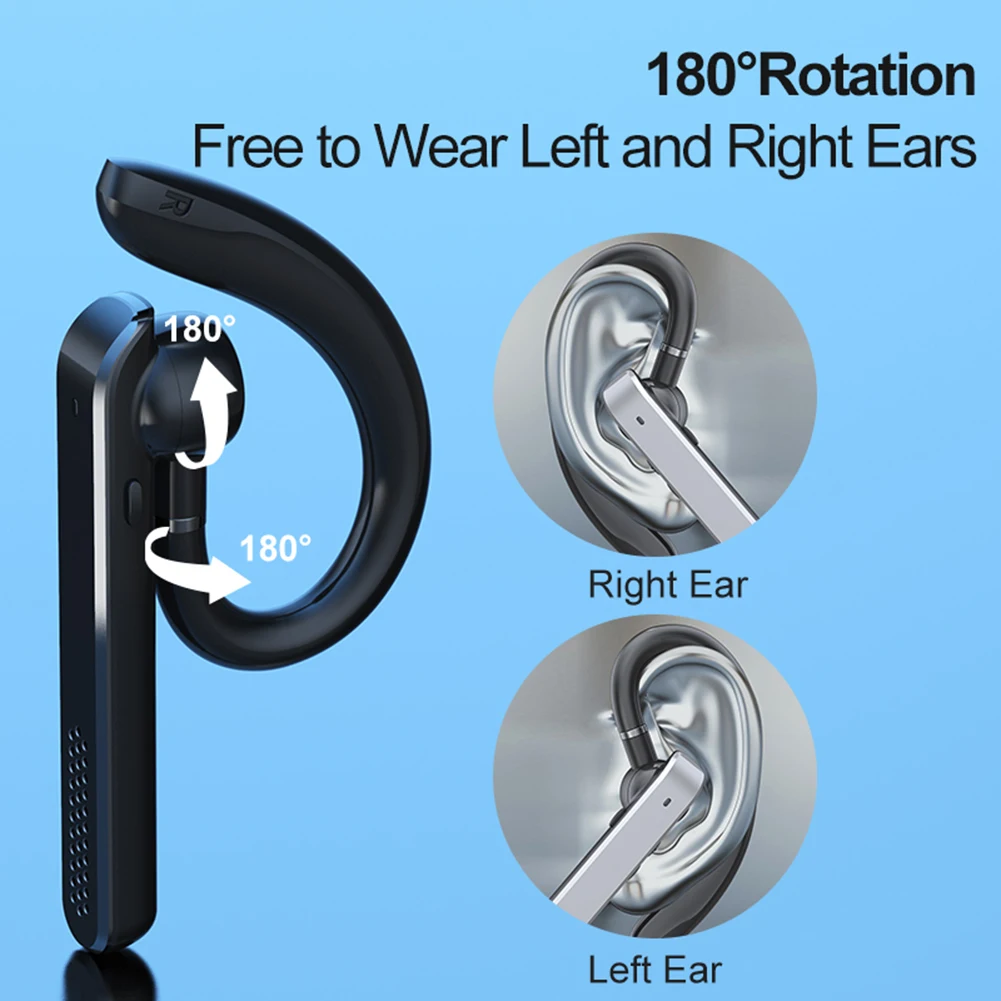 Bluetooth V5.2 Single Wireless Earbud With Battery Display Mic Sweatproof Handsfree Earpiece Silver