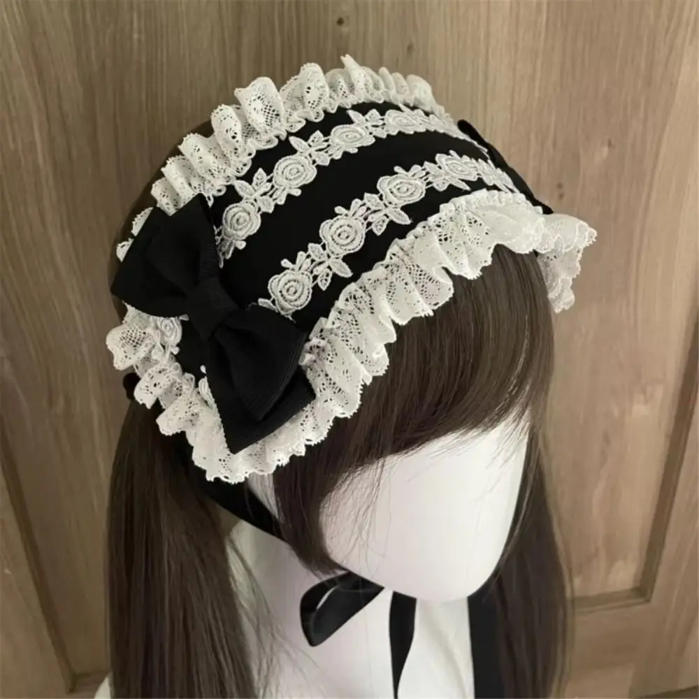 Cute Spicy Girl Lolita Lace Headband Y2k Black Cosplay Headdress Hair Accessories Gothic Style Ruffled Hairband Daily