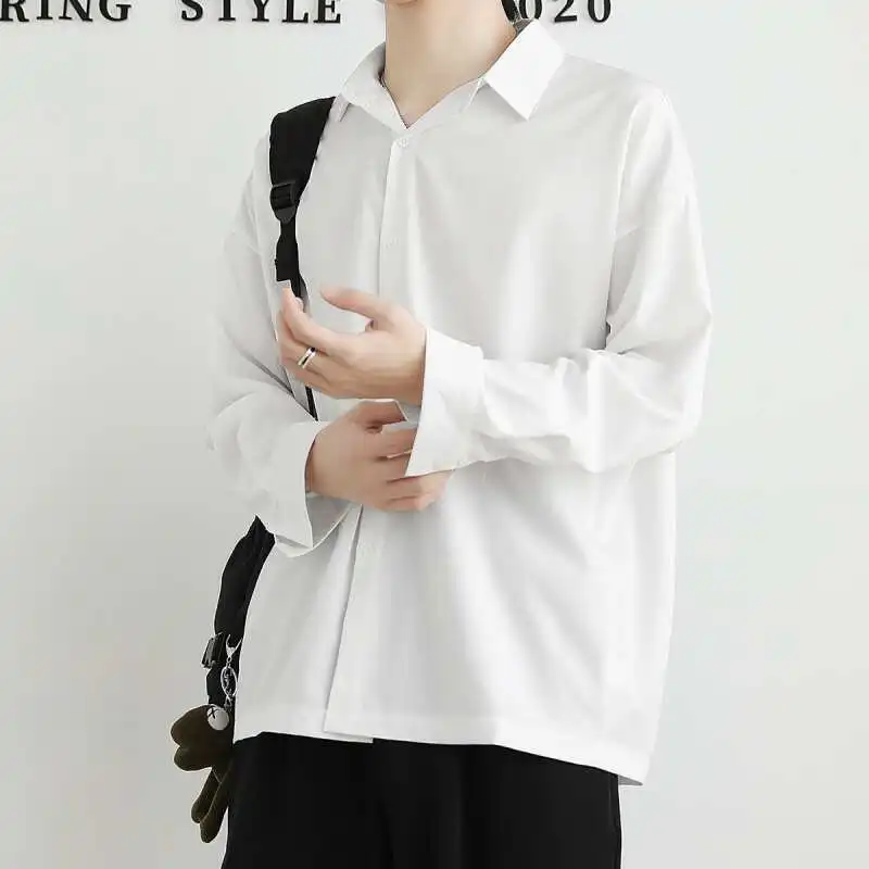 

Loose Long Sve Bla Ice Silk Drapey Men's irt Casual Autumn Faionable Youthful Travel Cotton Thin Ultra ort Length