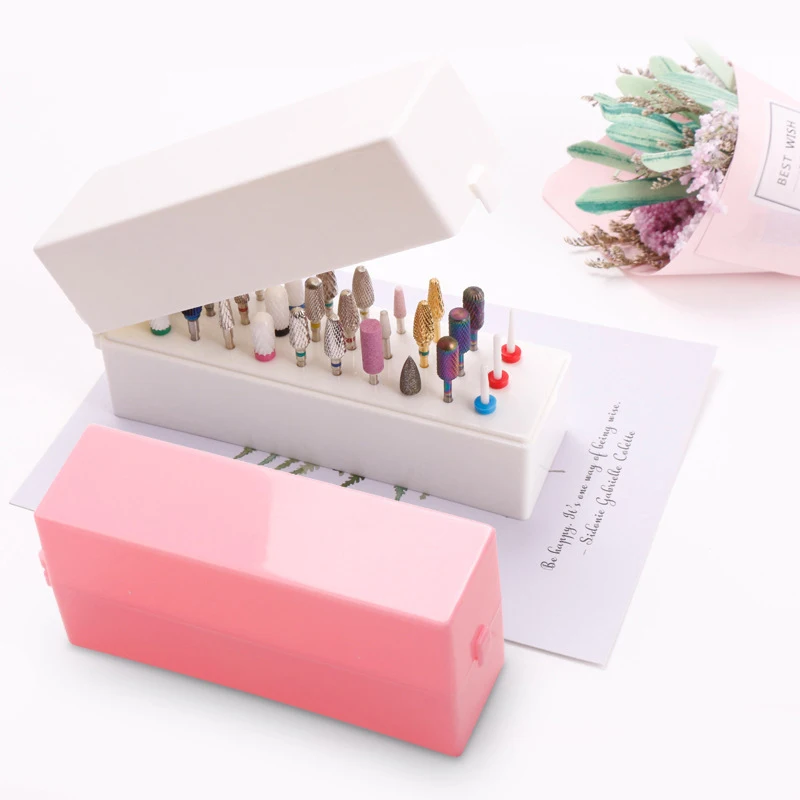 30 löcher Nagel Bohrer Bits Lagerung Box Polnischen Schleifen Kopf Bit Halter Fräser Maniküre Organizer Stehen Nail art Werkzeuge