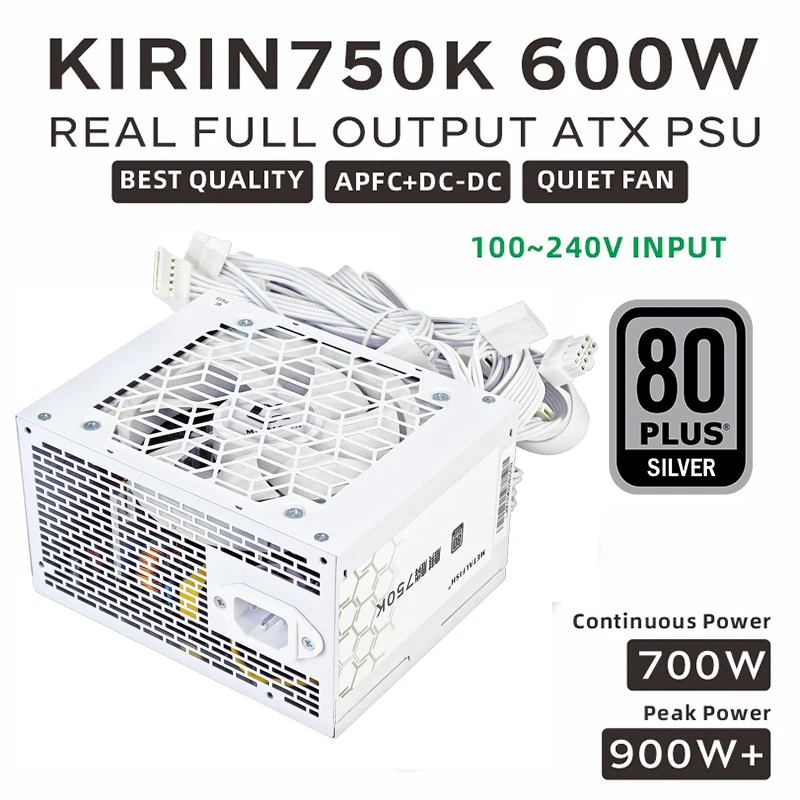 

METALFISH KIRIN750K Белый блок питания ATX 600 Вт 700 Вт 80 ПЛЮС СЕРЕБРЯНЫЙ БП для игровых компьютеров 700 Вт Дополнительный полный модуль (100-240 В)