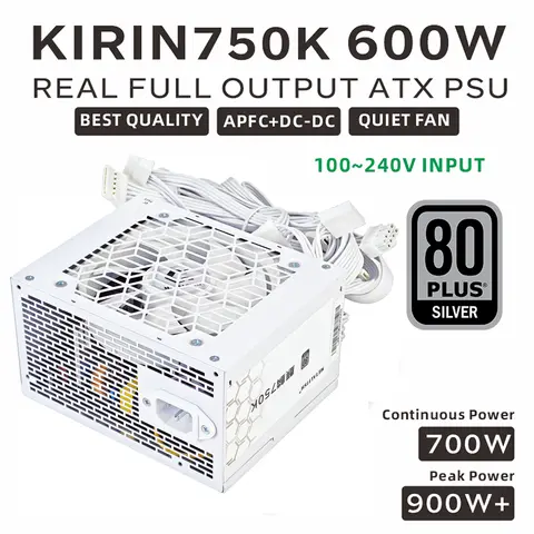 METALFISH KIRIN750K White ATX Power Supply 600W 700W 80PLUS SILVER PSU for Gaming computers 700W Optional full module(100-240V)