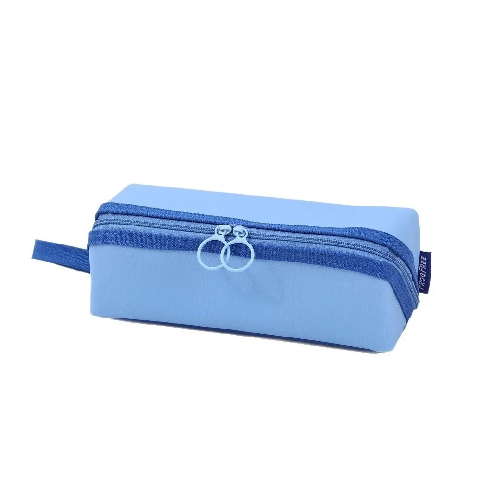 New PU Pen Bag Solid Color Zipper Design Stationery Bag Large Capacity Portable Pen Box School Office