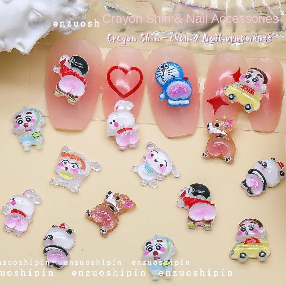 50pcs Bandai Crayon Shin-chan Nail Charms Japanese Cute Doraemon Accessories Cartoon Rabbit Puppy Jelly Nail Decoration