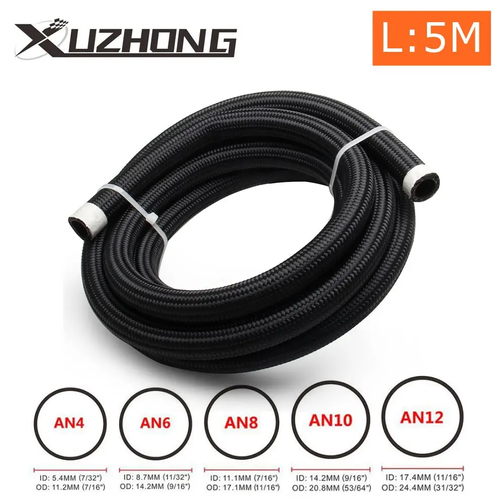 5M AN4 AN6 AN8 AN10 AN12 16FT Oil Fuel Hose Oil Gas Cooler Hose Line New Pipe Tube Nylon Braided Line Car Parts On sale Black