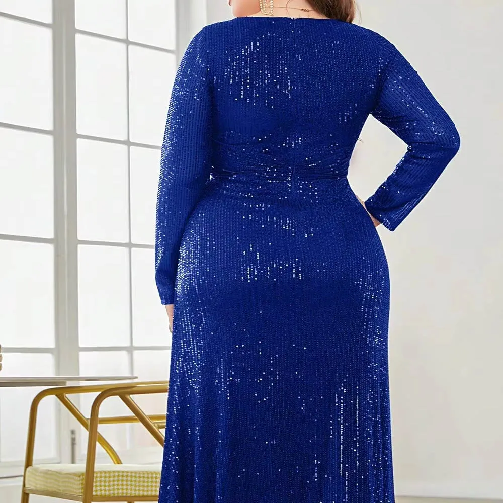 فساتين أم العروس الفاخرة المخصصة برقبة على شكل حرف V وأكمام طويلة ترتر أنيقة ماكسي لحفلات التخرج وحفلات الزفاف