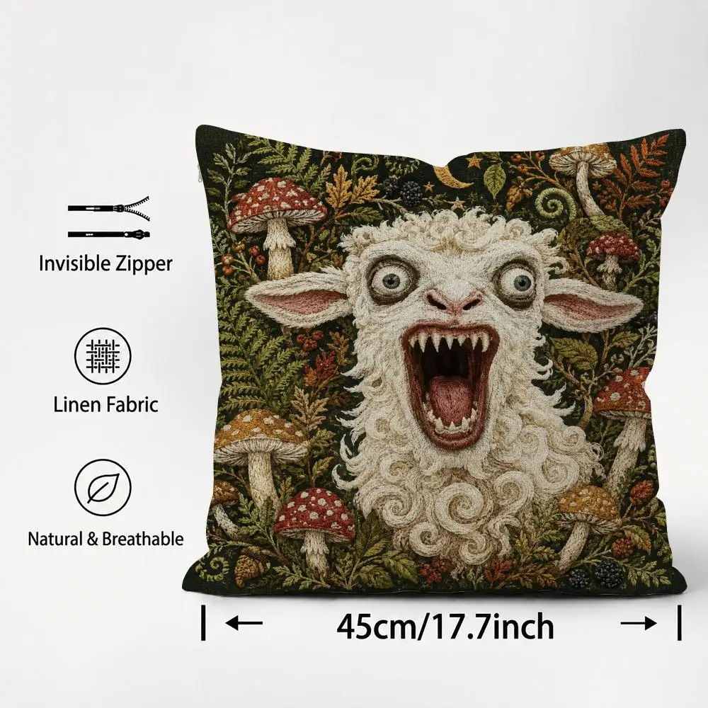 Screaming Goat Sheep Embroidered Style Cushion Cover Cushion Covers Natural Linen Breathable Sofa Bedroom Decor Pillowcase