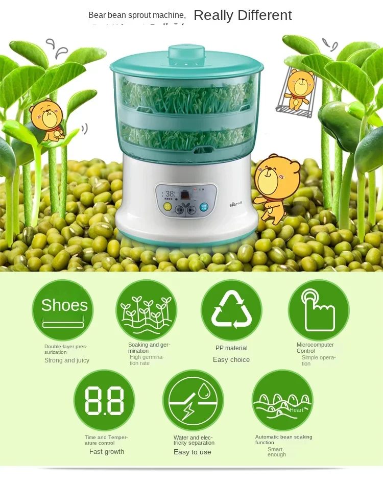 220V Bear Bean Sprout Machine, Intelligent Sprouting Machine for Double-layer Soybean Green Mung Bean