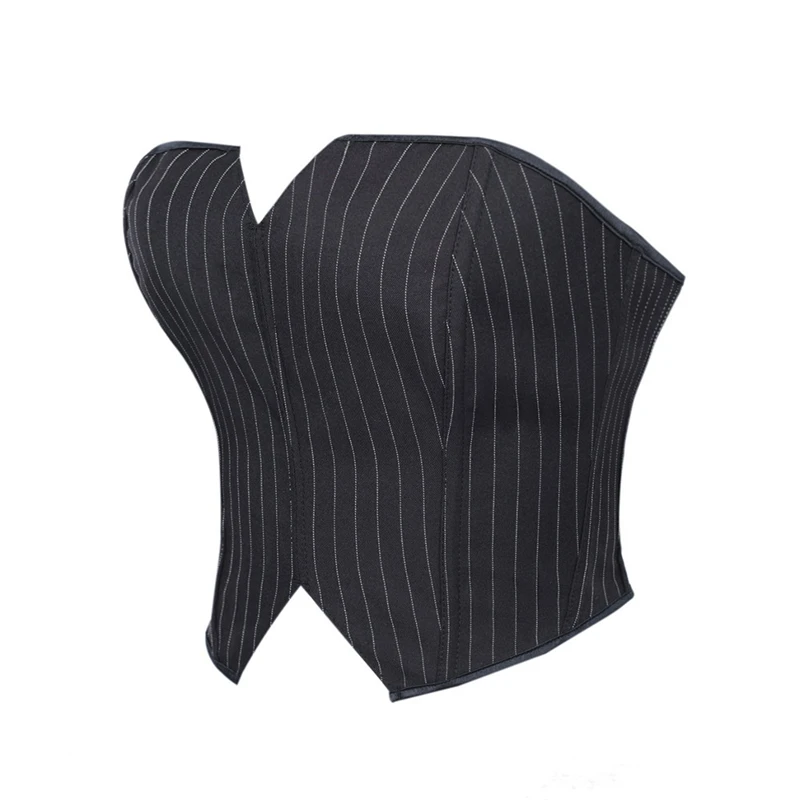 

Женский черный полосатый корсет с завышенной талией, топ, сексуальный офисный женский корсет с асимметричным подолом, без бретелек, утягивающий бюстье, модный костюм