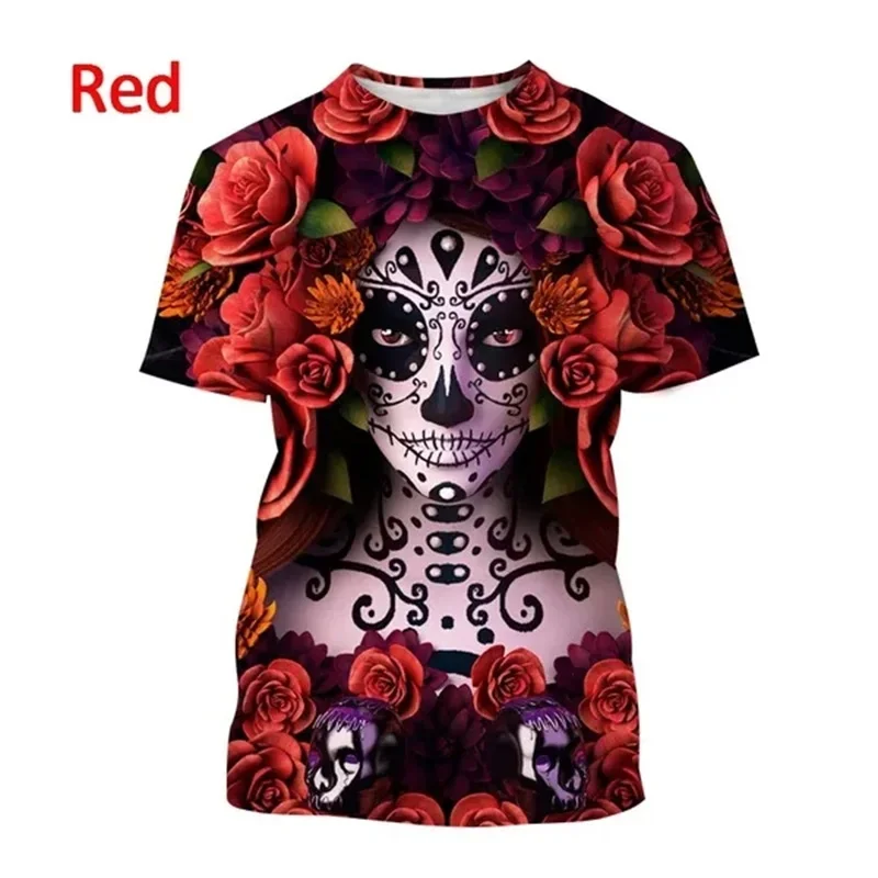 Men Casual Short-sleeved Tee Tops Mexico Day of The Dead Streetwear Tshirt Full Print Mexican Katrina Girl Graphic T Shirts