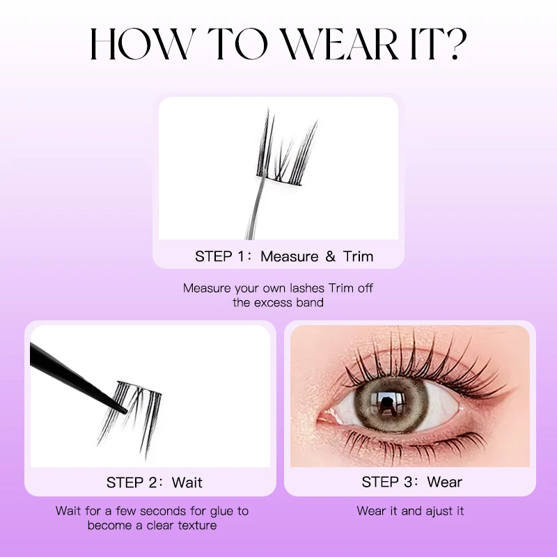 Kit de revolución de pestañas sin pegamento de 10 filas, tiras autoadhesivas para ojos de zorro y tapas con capucha, extensiones sedosas con luz de plumas