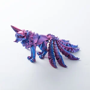 3D Printed Fantasy Nine-Tailed Fox Figurine Multi Joint Movable Statue Creative Home Desktop Ornament