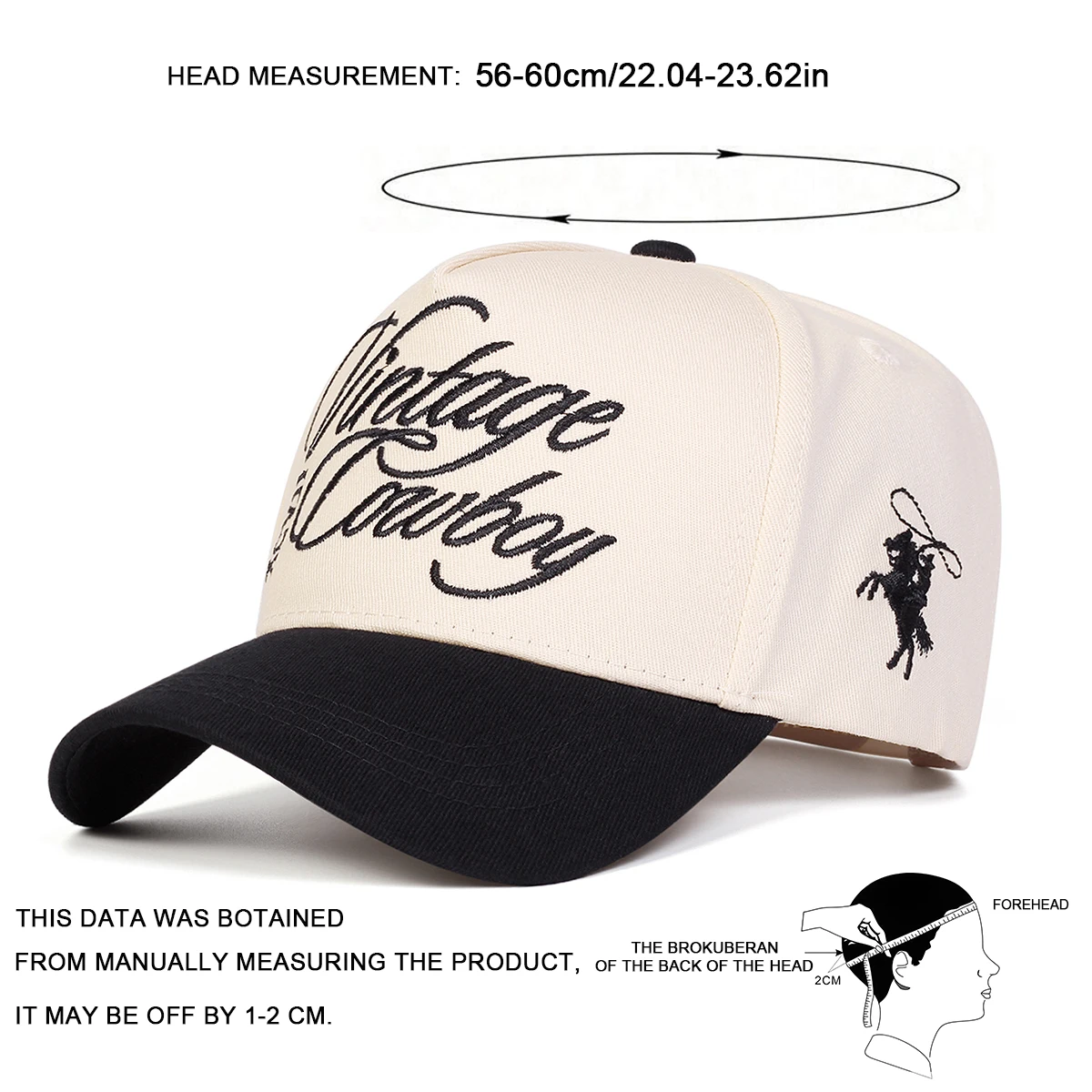Unisex VINTAGE COWBOY XCVI Baseballkappen mit Stickerei, Frühling und Herbst, für den Außenbereich, verstellbare Freizeithüte, Sonnenschutzhut, Sportkappe – Detail 7