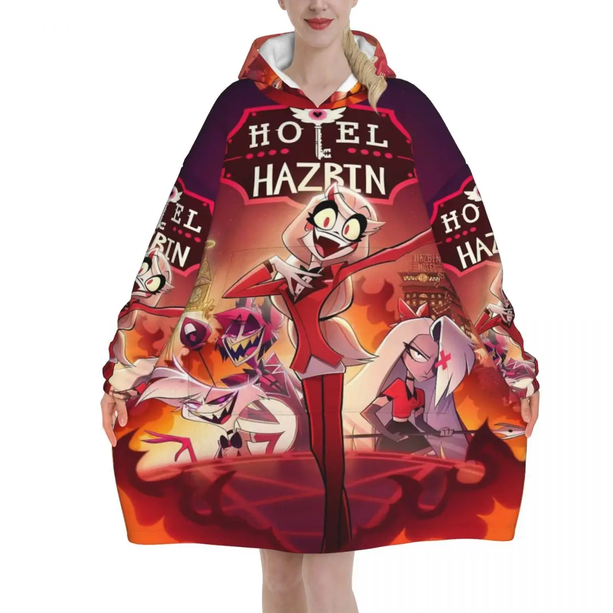 

Hazbins Hotels Alastor Vox Blanket Hoodie Oversized Wearable Sweatshirt Blanket Warm Gifts for Women Girls Girlfriend