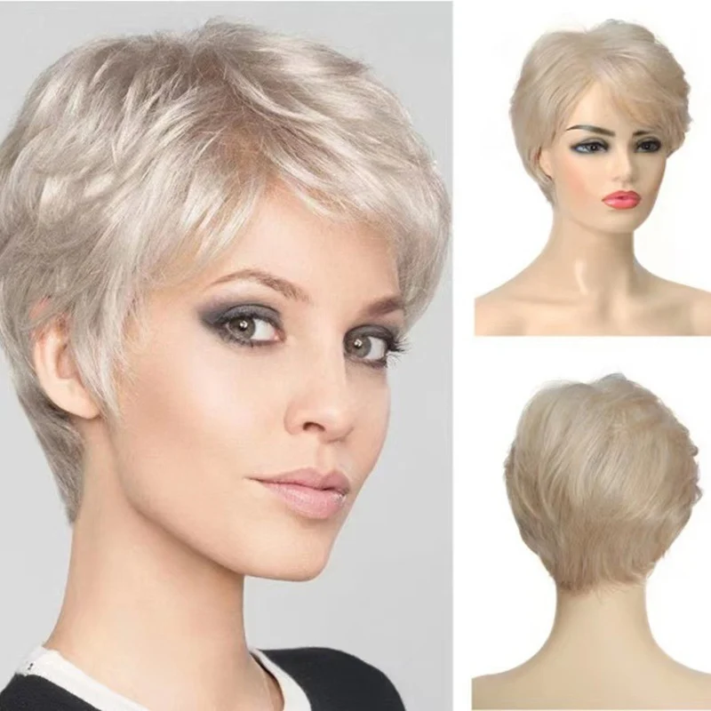 Euramerican Unisex Short Wig Middle-aged and Elderly Cosplay Simulated Hair Button Mesh High-temperature Silk Full Wigs