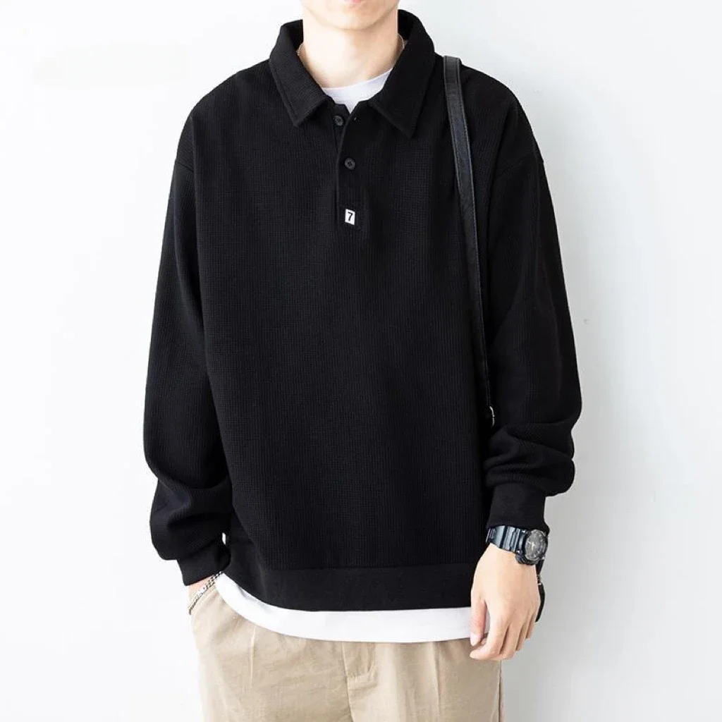 Unicolor Male Clothes Plain Black Harajuku Sweatshirts Fashion Japan Xl Original Tops One Piece High Brand Polo T Shirts for Men