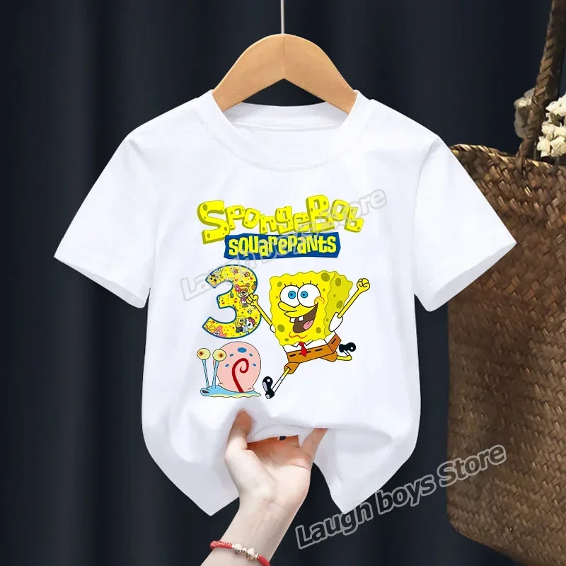 SpongeBob SquarePants Tshirt Digital Kids Birthday Party Tops Happy Graphic Tee Anime Aesthetic Kawaii Clothes Summer Tee Gift