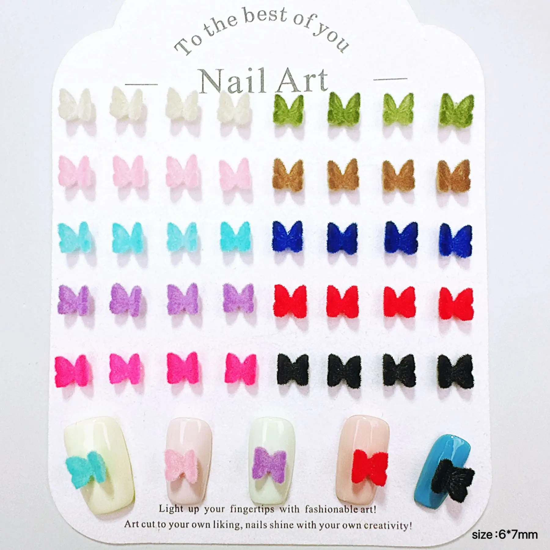100Pcs/bag 6×7mm Flocked Butterfly Nail Charms - Multicolor 3D Resin Press-On Nail Decor, DIY Manicure Accessories