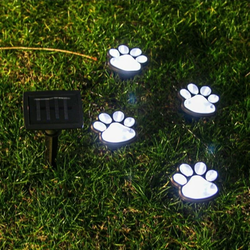 

4 LED Solar Cat Animal Paw Print Lights Garden Outdoors Lantern LED Path Lamp Path Decorative Lighting Footprints Lamp