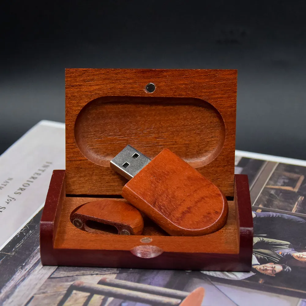 10 Buah/Lot (LOGO Gratis) USB Flash Drive Kayu dengan Kotak Flashdisk 3.0 4GB 8GB 16GB 32GB 64GB 128GB Stik Memori Hadiah Pernikahan