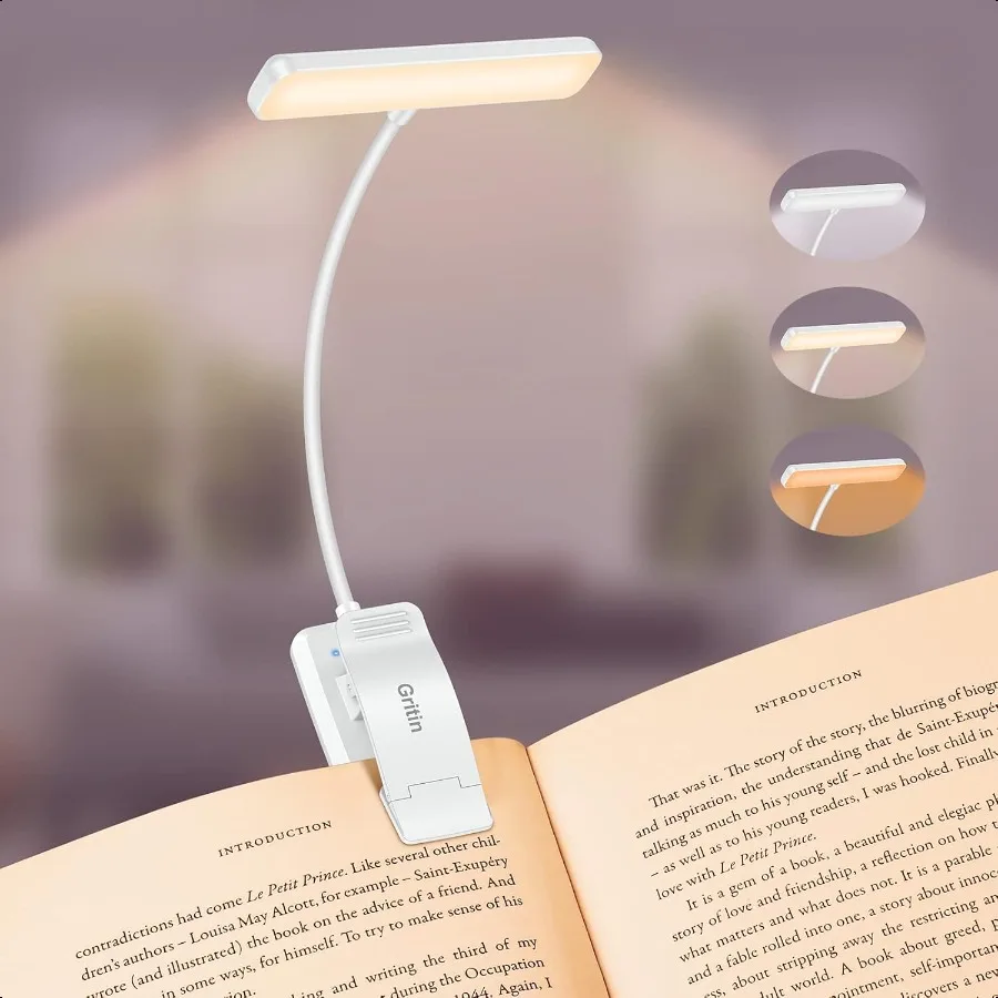 19 LED Rechargeable Book Light for Reading in Bed with Memory Function Eye Caring 3 Color Temperaturtepl Dimming Brightn 80 Hrs