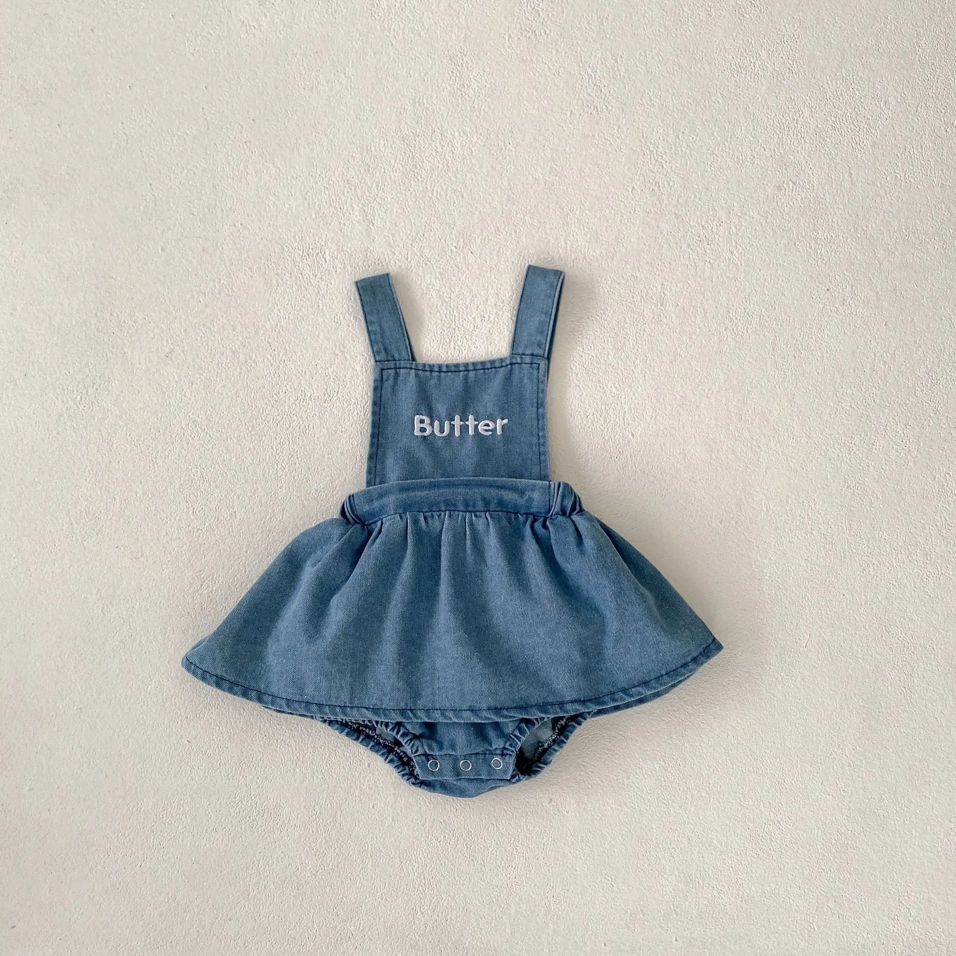 

Autumn Girls Baby Embroidery Letter Sleeveless Denim Suspenders Bodysuit Dress Newborn Solid Retro Infant Casual Onesie Dresses